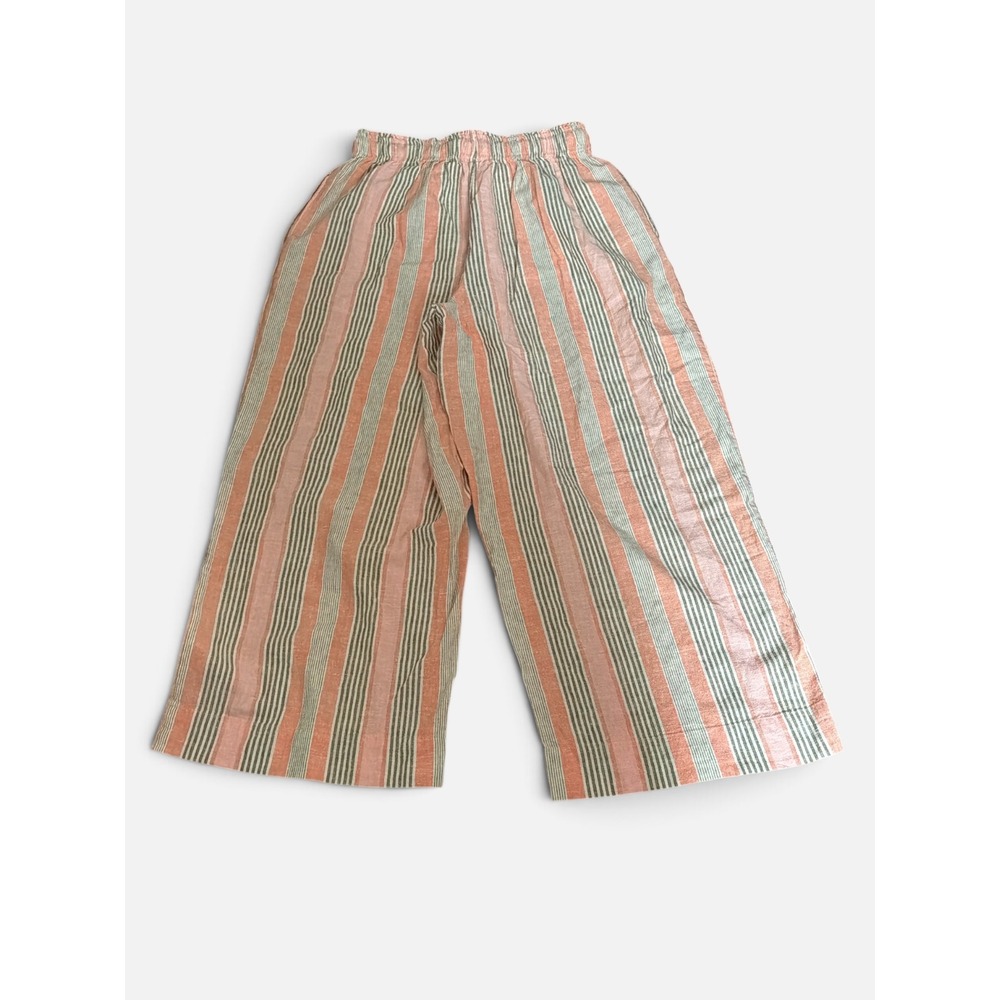 Free People Striped Wide Leg Linen Blend Pants Coral Cream Olive Medium - Picture 5 of 9